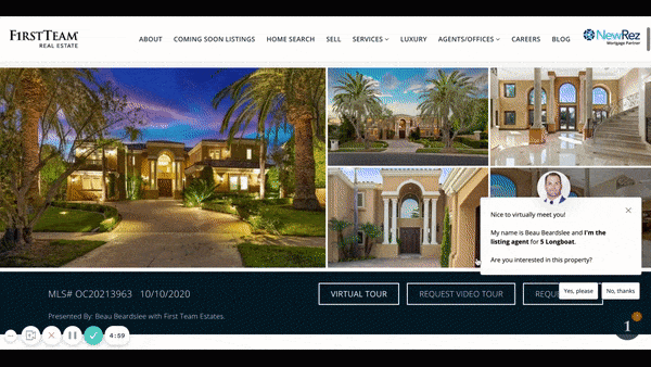 First Team Real Estate Leads The Way In Innovation with New Home Search Assist Technology℠ 1 Gif Of Virtual Tour Pop Up With Agent Chat