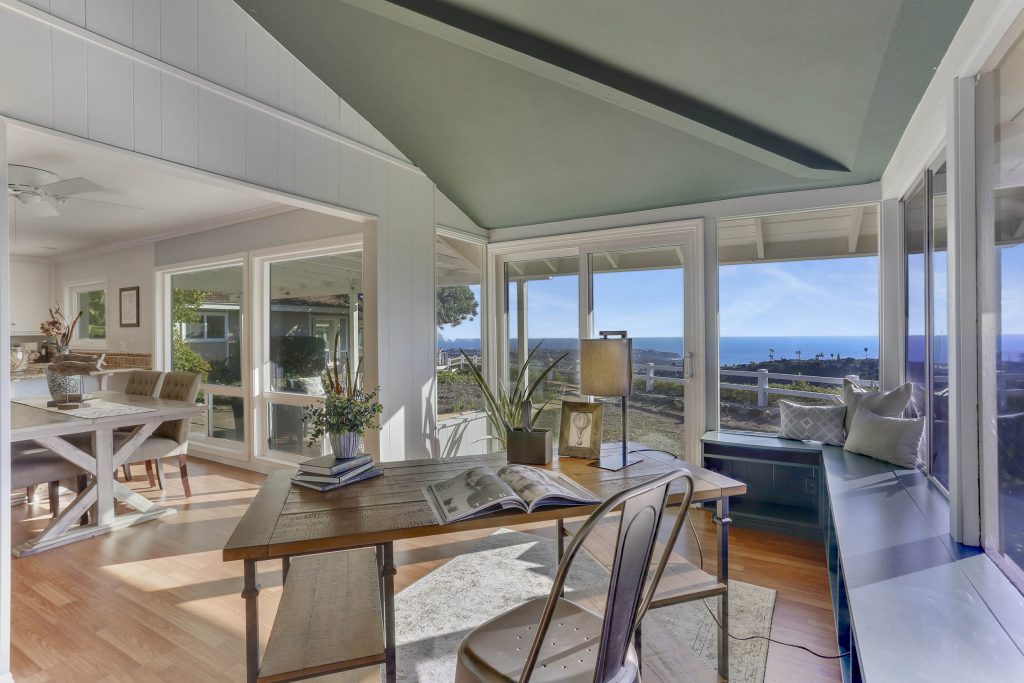 home office with large windows